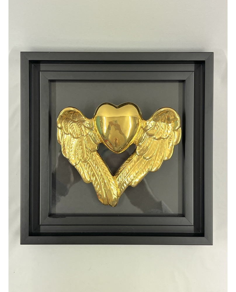 Gold Winged Heart Picture in Capodimonte Porcelain