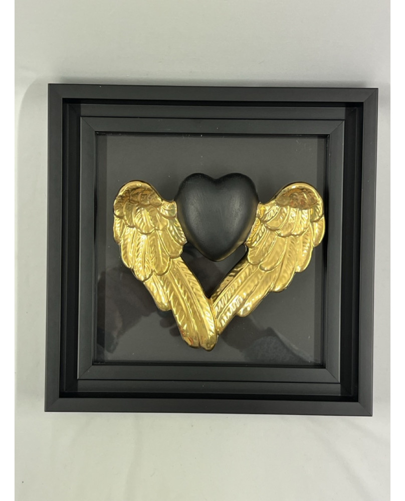 Black Winged Heart Picture in Capodimonte Porcelain