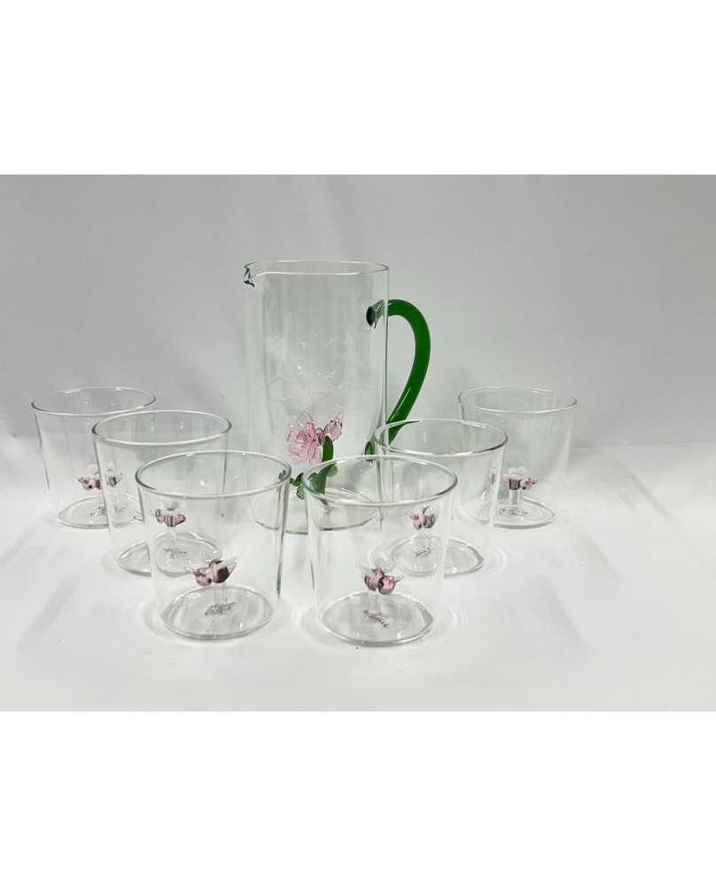 Set 6 Bicchieri e Caraffa  con Decorazione 3D