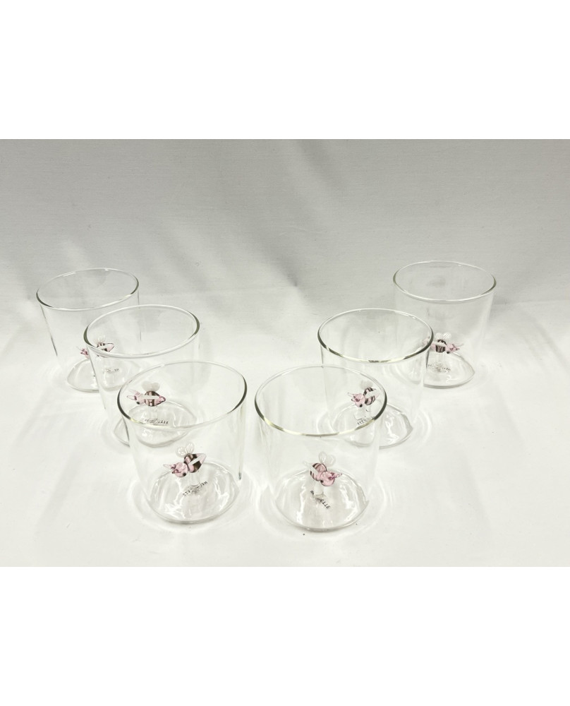 Set of 6 Glasses With 3D Bees Decoration