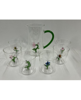 Set 6 Bicchieri e Caraffa  con Decorazione Fiori 3D