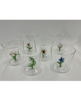 Set 6 Bicchieri e Caraffa  con Decorazione Fiori 3D