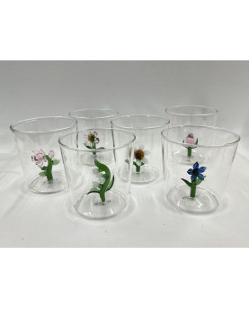 Set 6 Bicchieri e Caraffa  con Decorazione Fiori 3D