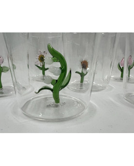 Set 6 Bicchieri e Caraffa  con Decorazione Fiori 3D