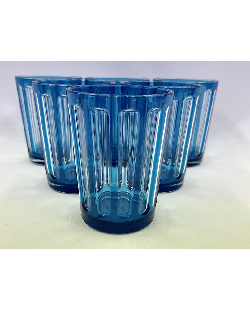 Set of 6 Blue Synthetic Crystal Glasses