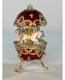 Red Carousel Music Box With Horses H12