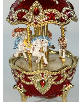 Red Carousel Music Box With Horses H12