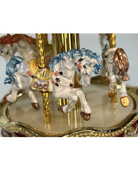 Red Carousel Music Box With Horses H12