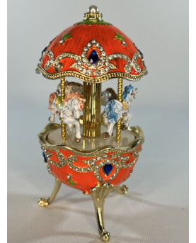 Orange Carousel Music Box With Horses H12