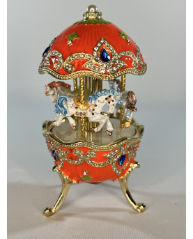 Orange Carousel Music Box With Horses H12