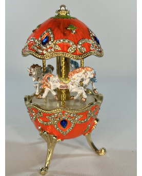 Orange Carousel Music Box With Horses H12