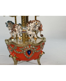 Orange Carousel Music Box With Horses H12