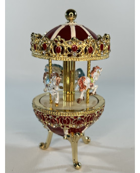 Red Carousel Music Box With Horses H13