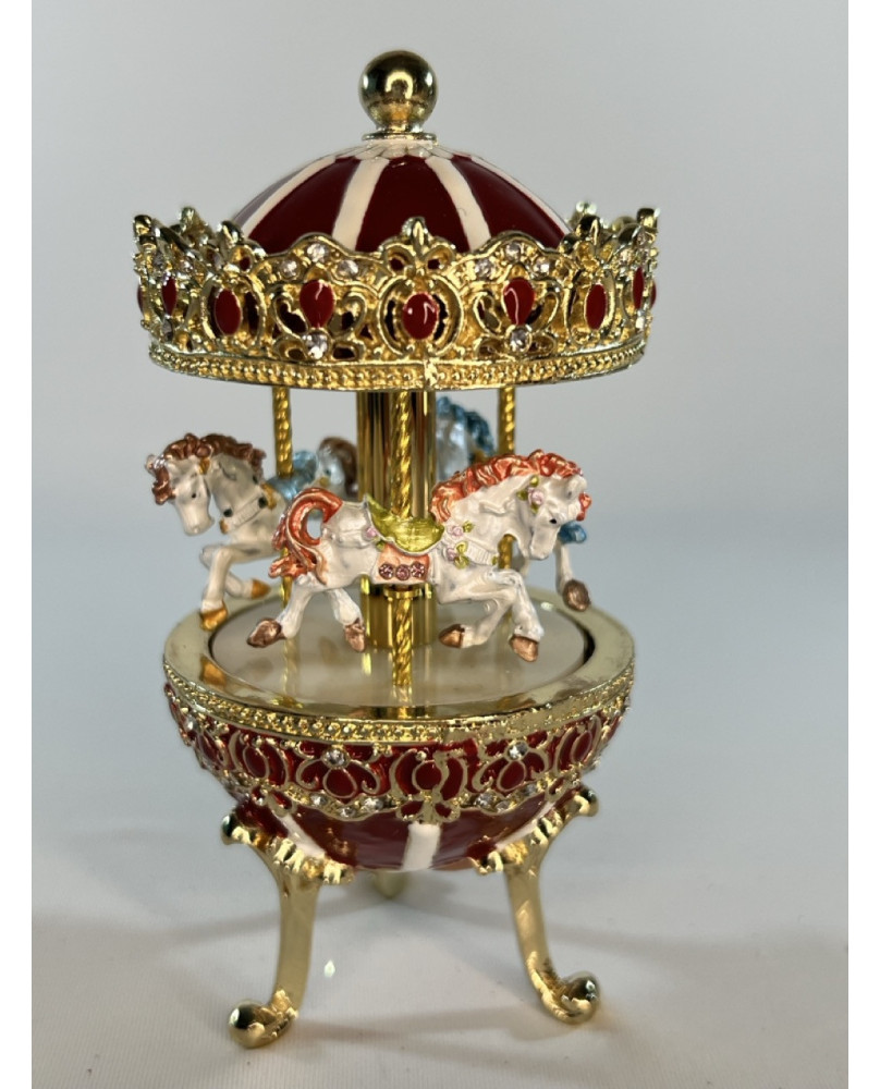 Red Carousel Music Box With Horses H13