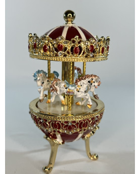 Red Carousel Music Box With Horses H13