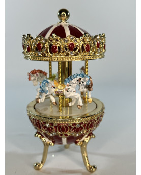 Red Carousel Music Box With Horses H13