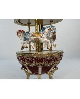 Red Carousel Music Box With Horses H13